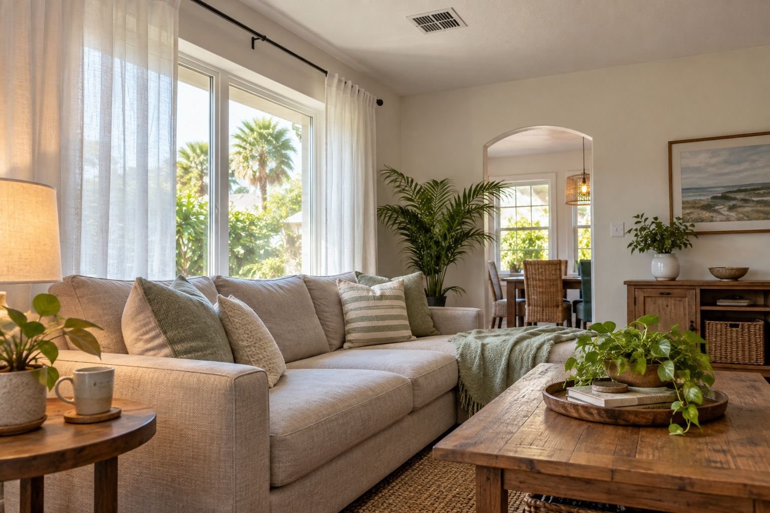 Bright Florida living room with the blinds open